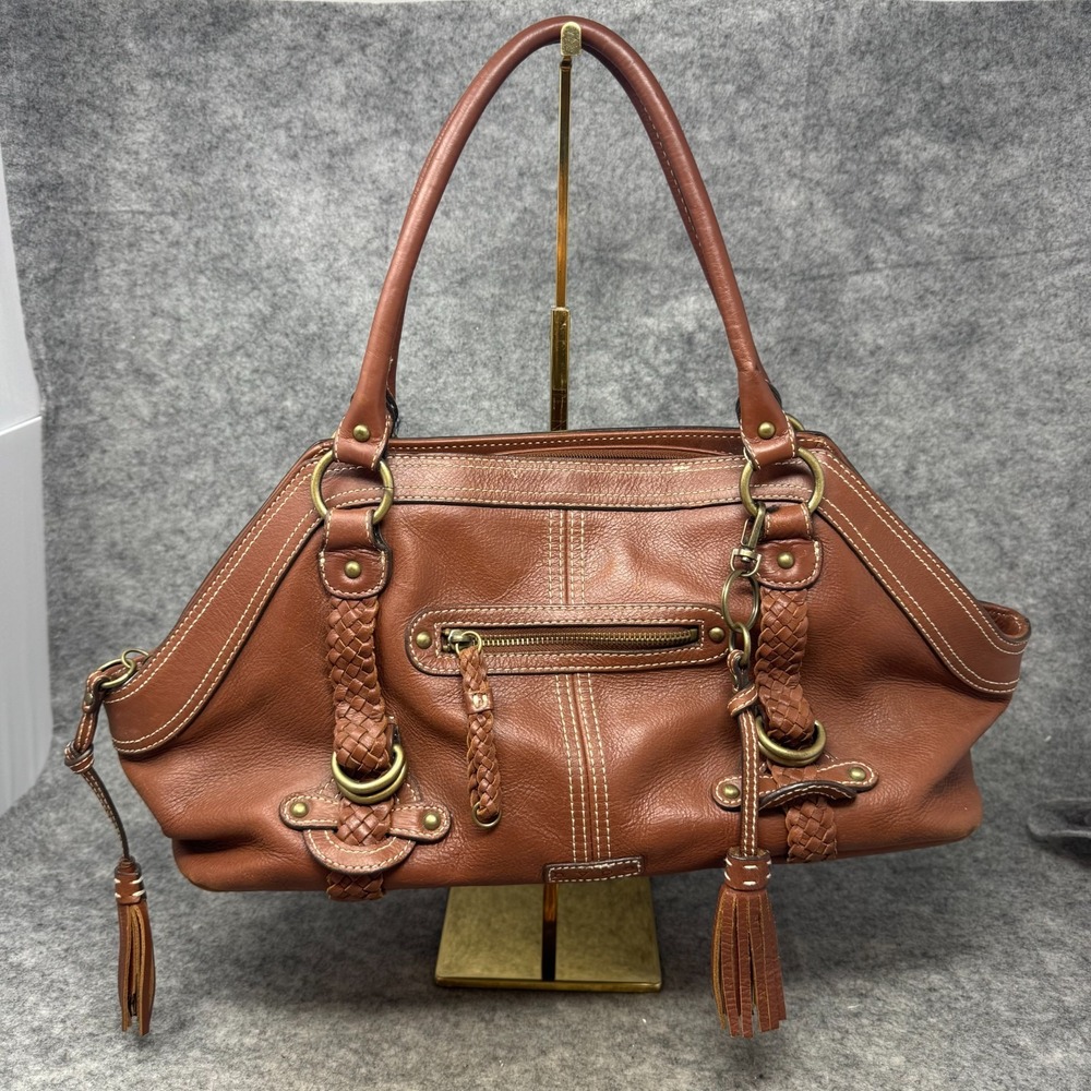 Vintage Y2K Hype Leather Bag Purse Hobo Satchel Brown Large Handbag Braided